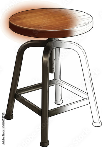 Industrial Charm A Vintage Stool Sketch