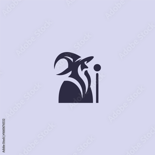 Minimalist simple old wizard logo in abstract silhouette style.