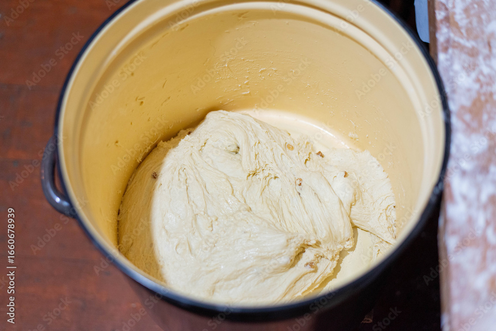 Homemade bread dough rising in bowl before baking Homemade bread dough rising in bowl before baking