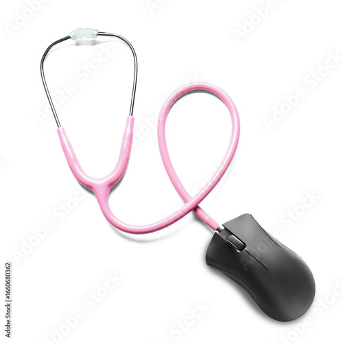 Modern stethoscope on white...
