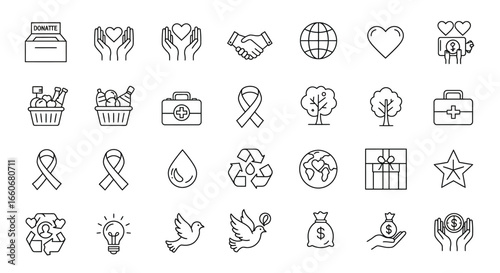 Unique International Charity Day Vector Icons Set Flat Outline Silhouette Geometric and Cartoon Styles