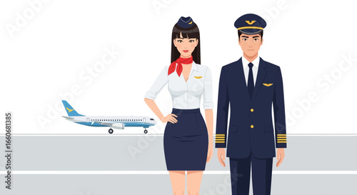 Aviation crew standing together, ready for flight operations and adventures