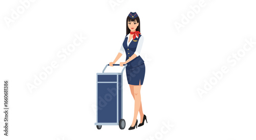 Aviation elegance stewardess with luggage offering exceptional service