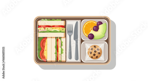 Balanced lunch box featuring healthy sandwich and fresh fruit delights