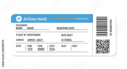 Detailed Airline Boarding Pass Illustration for Travel and Tourism Concepts