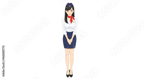 Elegant air hostess character design isolated on a clean white background