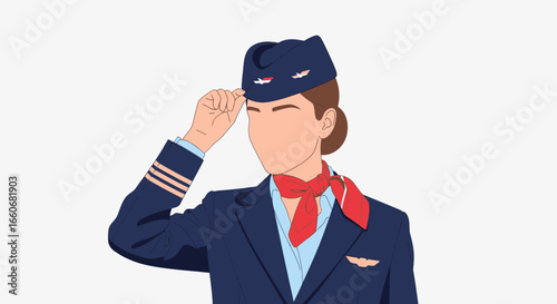 Elegant flight attendant in classic uniform with stylized modern design