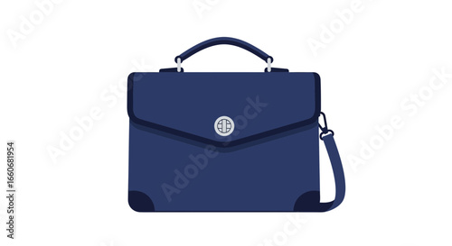 Elegant navy blue business briefcase illustration with shoulder strap