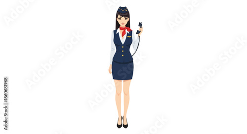 Elegant stewardess answering calls, enhancing the passenger experience onboard