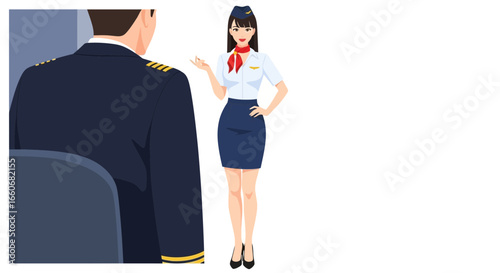 Flight attendant interacting with a pilot, representing airline operations