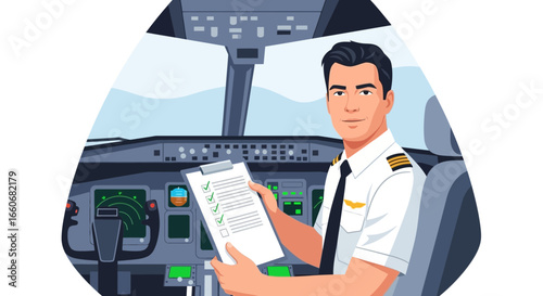 Focused aviator ensuring safety in the cockpit through a detailed checklist