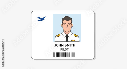 Pilot Identification Card with Illustration of the Person's Face and barcode