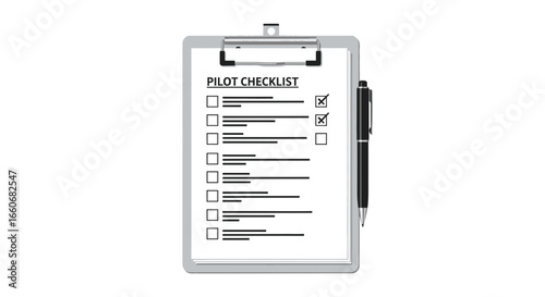 Pilot checklist on clipboard with pen, emphasizing safety procedure management
