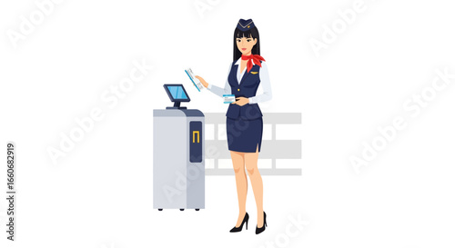 Stylish Airline Employee in Vector Illustration at Check-In Counter