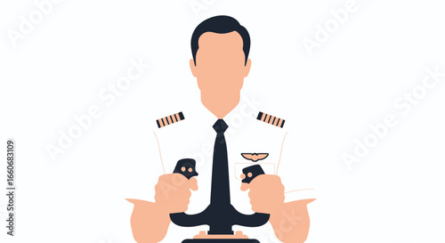 Vector illustration of a pilot steering an aircraft with retro aesthetic