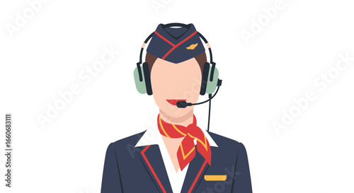 Vector Illustration of an Elegant Flight Attendant, Cabin Crew Member