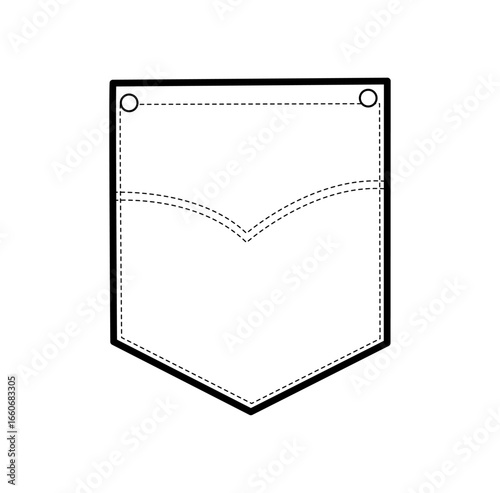 Traditional Jeans Angled Jeans Top-stitched Patch Pocket technical fashion illustration. Flat apparel template front view. Women, men unisex style item CAD mockup isolated on white background 