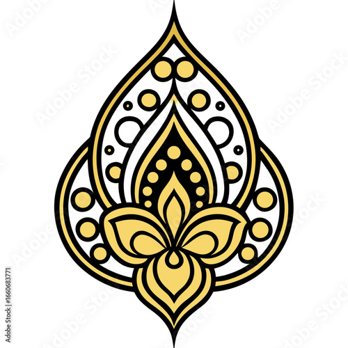 Golden Paisley Motif Vector on White