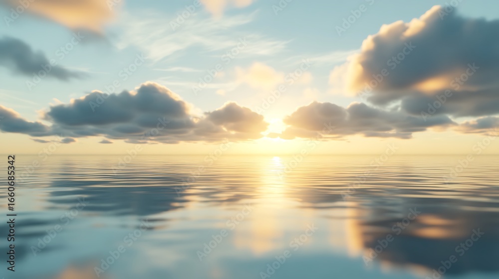 Obraz premium Serene Sunset Over Calm Ocean Water Clouds