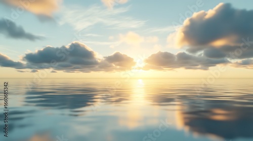 Serene Sunset Over Calm Ocean Water Clouds