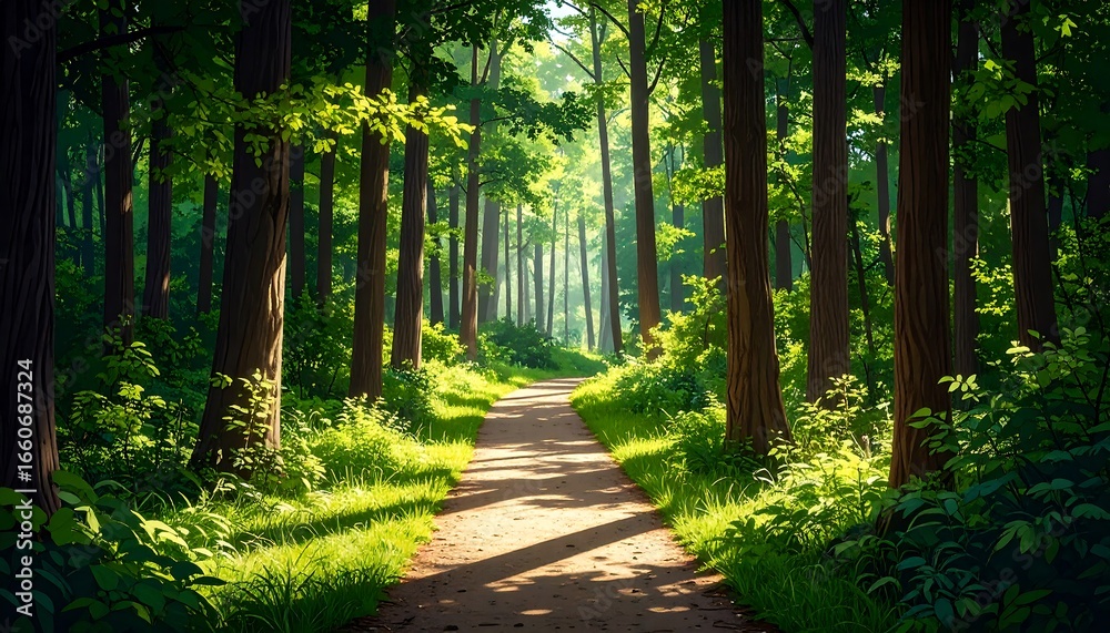 Fototapeta premium Sunlit Forest Path. (1)