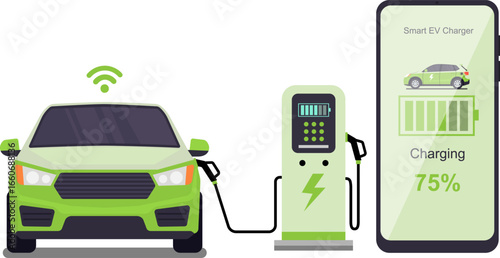 Advanced Electric Car Charging Monitored by Smartphone - Modern EV Technology