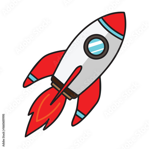 cartoon rocket in space, space rocket vector illustration 