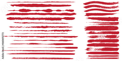 Grunge red strike through and underline elements. Set of hand drawn red pencil lines and strokes modern arts