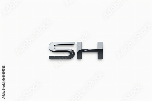 Chrome SH initials, white background, studio shot, logo design