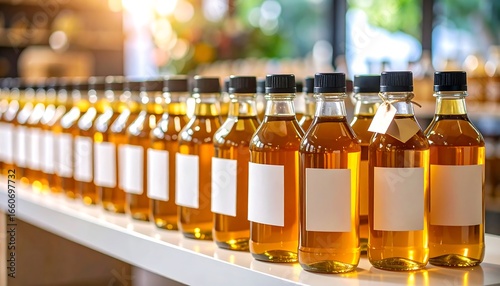 Wallpaper Mural Amber oil bottles with shelf display. Torontodigital.ca