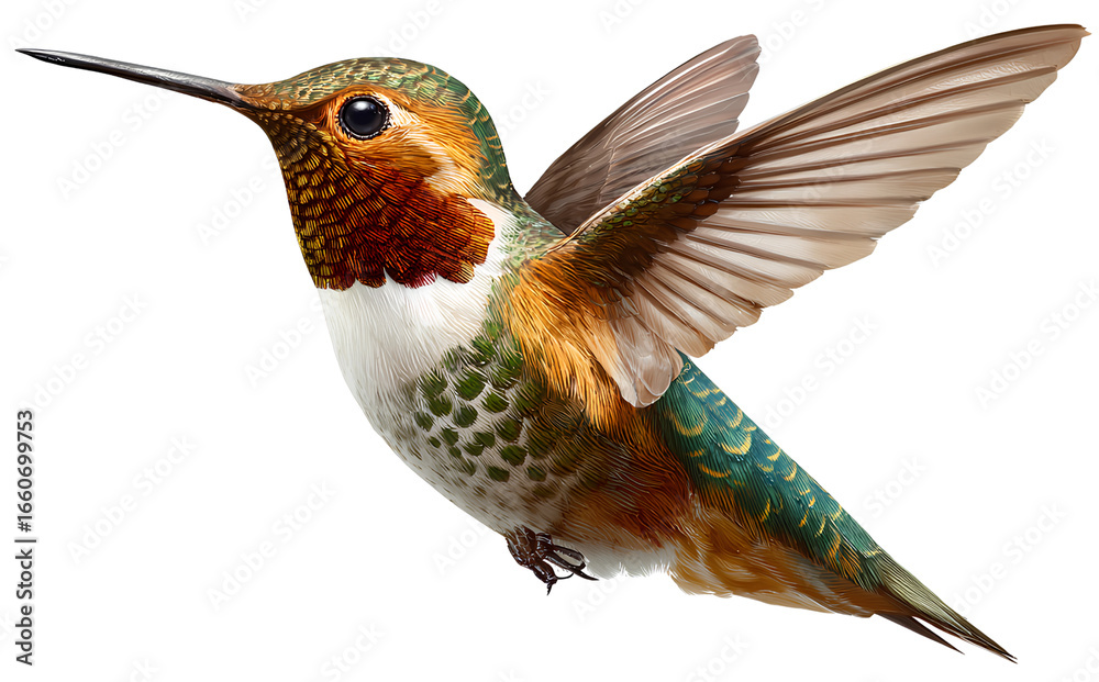 Fototapeta premium Hummingbird flying, isolated on a transparent background PNG file. 