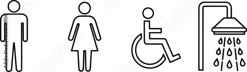 Icons for men, women, wheelchair access, and shower facilities in a public space.