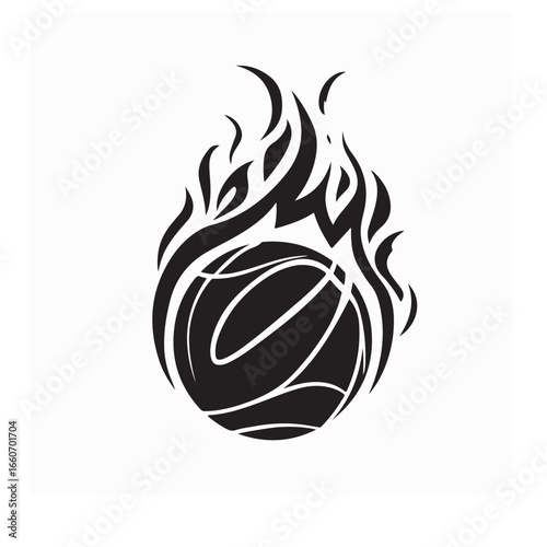 Basketball Logo Wrapped in Flames Vector Isolated on white background