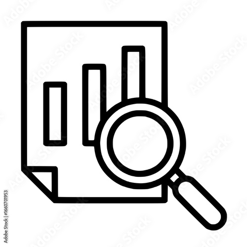 Business analytics document icon with magnifying glass
