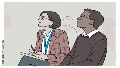 Attendees Listening and Taking Notes at a Conference.