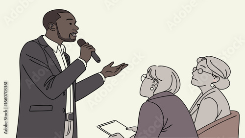 Black Man Giving Speech with Microphone.