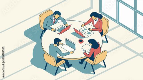 Business Meeting Around Round Table.