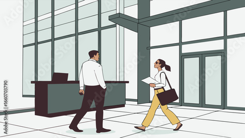 Business People Walking in Modern Office Building.
