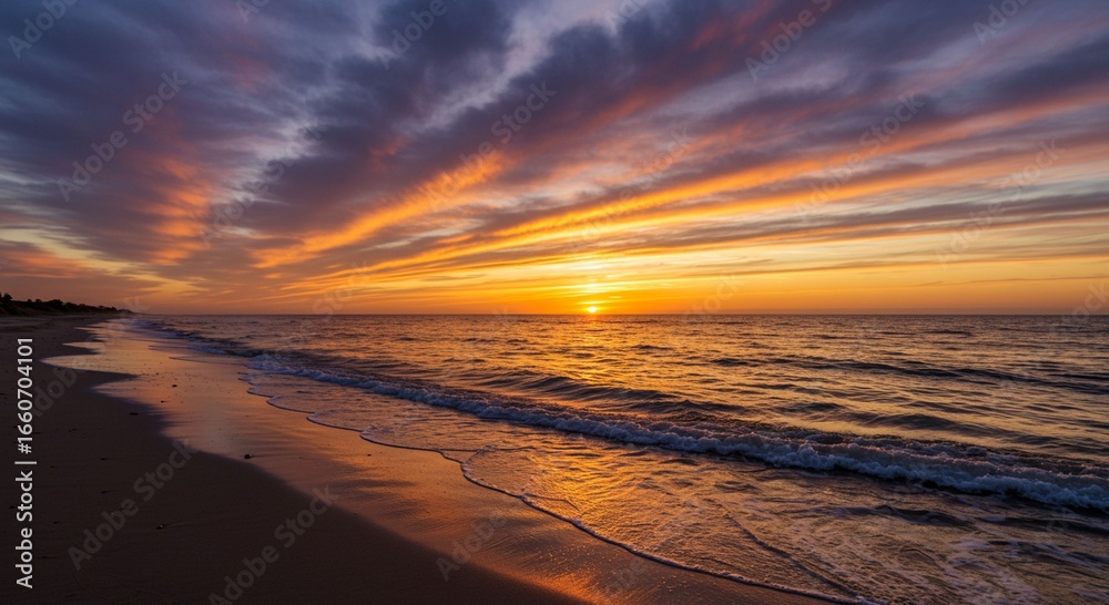 Obraz premium Sunrise over ocean beach scene