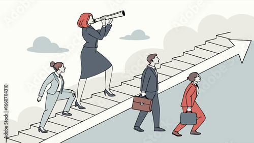 Business Team Climbing Stairs Towards Success.