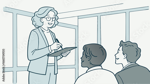 Businesswoman Leading Presentation with Two Attendees.