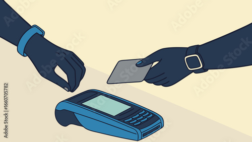 Contactless Payment with Credit Card on POS Terminal Illustration.