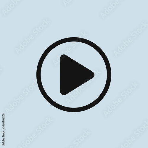 Black Play Button Icon with Circular Outline.
