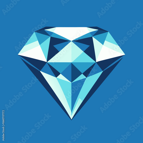Stylized Blue Faceted Diamond Gemstone Illustration.