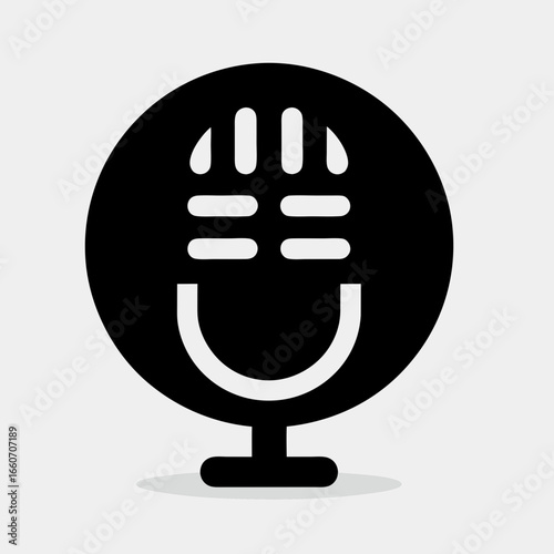 Stylized black and white microphone icon for audio and podcasting.