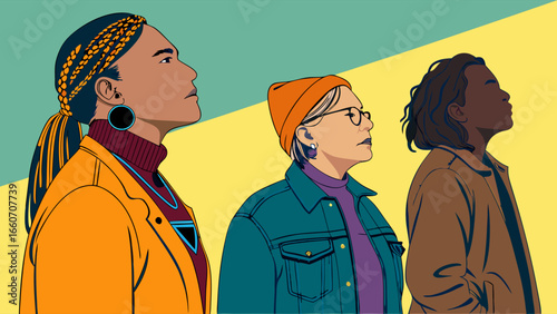Diverse Women in Bold Profile Portraits.