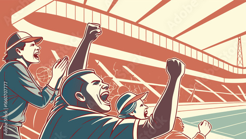 Enthusiastic Sports Fans Celebrating Victory in Stadium.