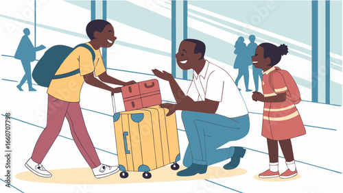 Family at Airport with Luggage.