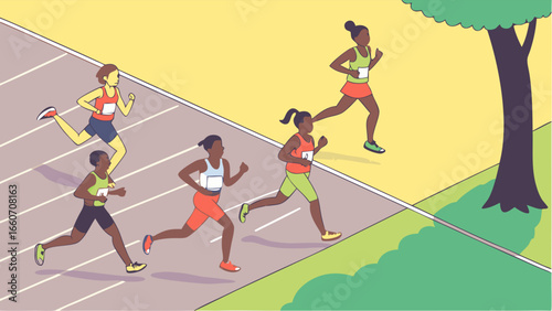Group of Female Runners Competing in Race.