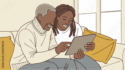 Happy African American Couple Using Tablet Together.